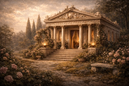 Cabin 10 at Camp Half-Blood inspired by Aphrodite and love symbolism
