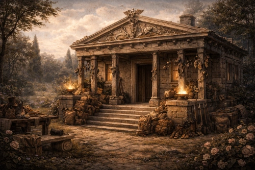Cabin 11 at Camp Half-Blood inspired by Hermes and travel symbolism