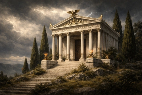 Cabin 1 at Camp Half-Blood inspired by Zeus and storm symbolism