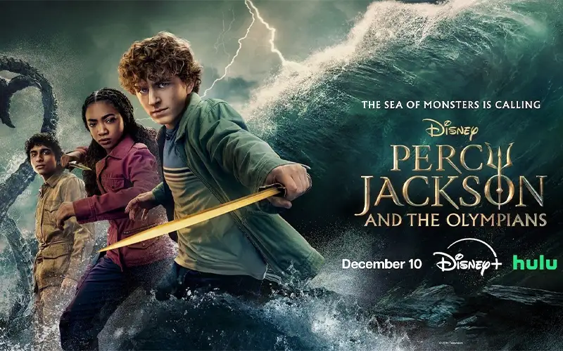Percy Jackson and the Olympians Season 2 The Sea of Monsters official poster featuring Percy, Annabeth, and Grover